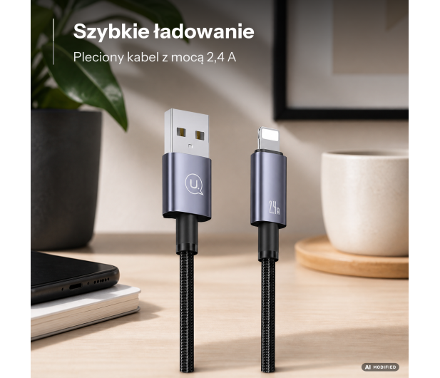 USAMS Kabel USB na Lightning 2,4A 2m Fast Charging stalowy - 1569048 - zdjęcie 2